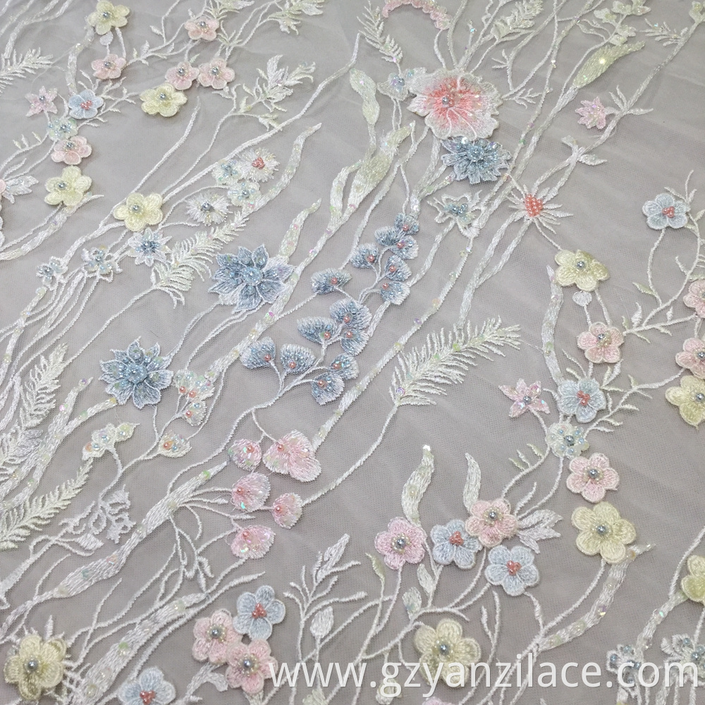 3d Flower Lace Embroidered Fabric